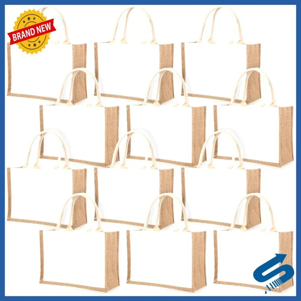 Large Jute Tote Bags Reusable Waterproof Beach Grocery Wedding Gift DIY